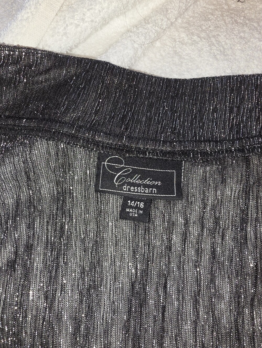 Dress Barn Black and Silver Metallic Open-Front Cardigan